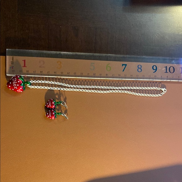Dior Red Strawberry Necklace and Earrings Set - Picture 7 of 11